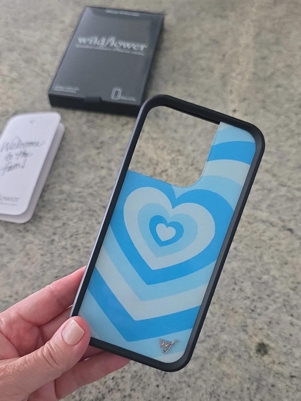 Wildflowers Blue Chevron iPhone 14 Pro Case - Layered Heart Pattern